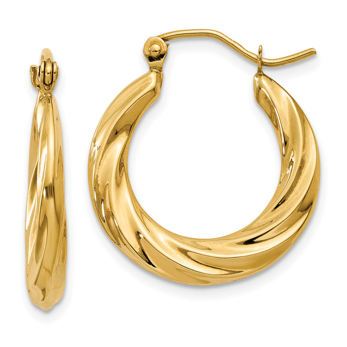 14k Polished Twisted Hollow Hoop Earrings-S1262