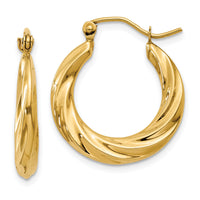14k Polished Twisted Hollow Hoop Earrings-S1262