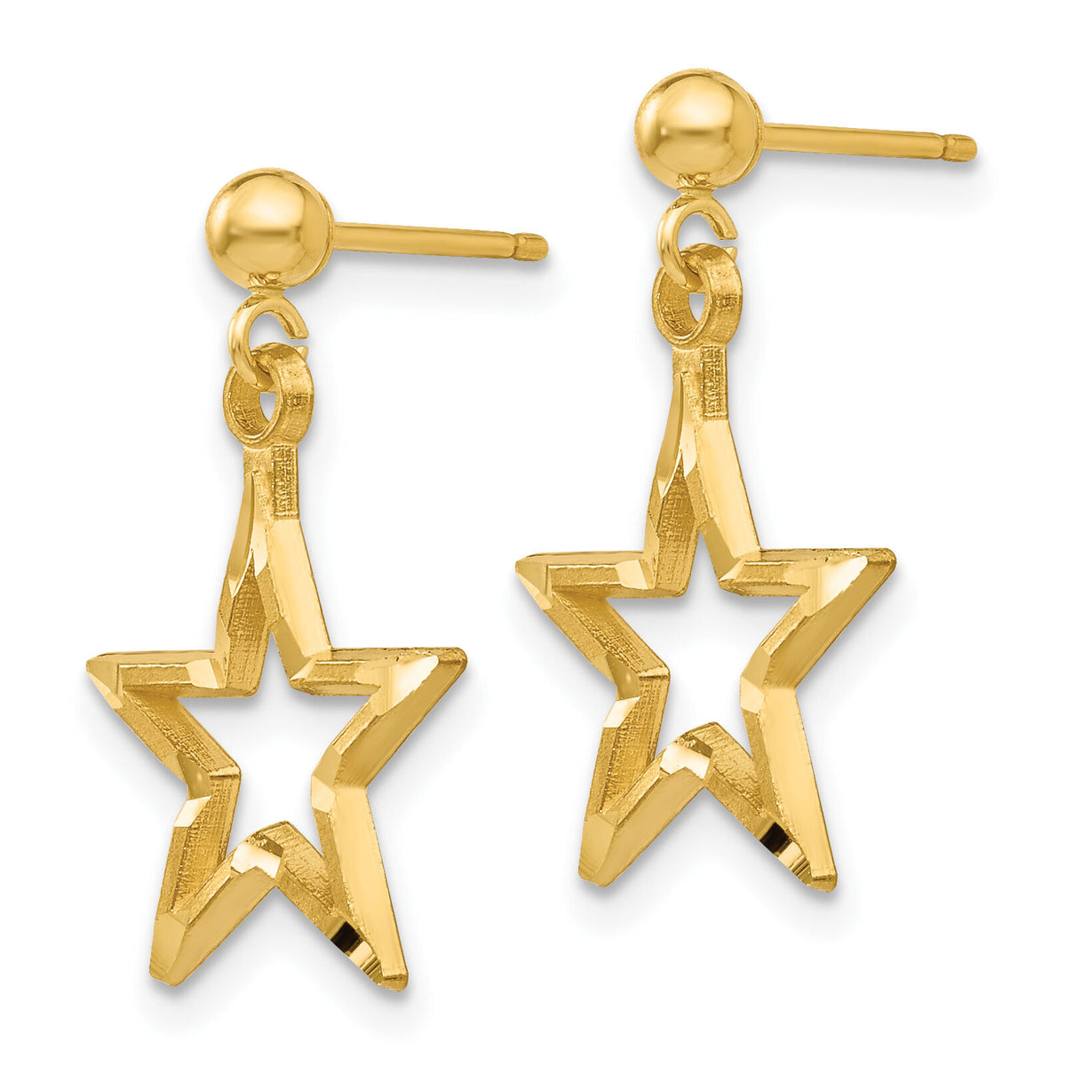 14k Polished & Diamond-Cut Star Dangle Post Earrings-S1351