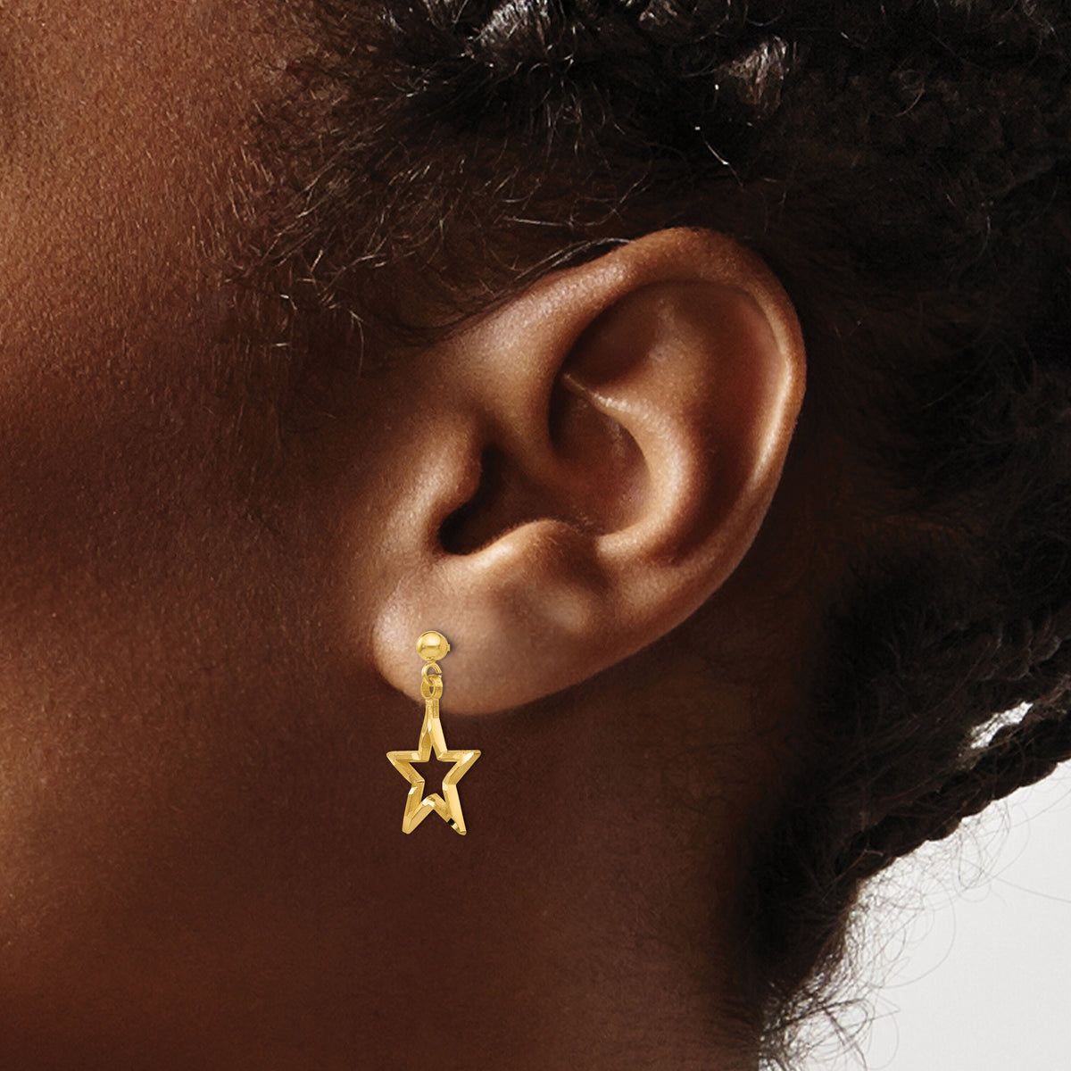 14k Polished & Diamond-Cut Star Dangle Post Earrings-S1351