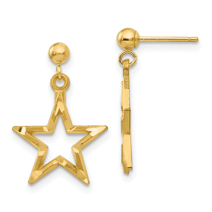 14k Polished & Diamond-Cut Star Dangle Post Earrings-S1351