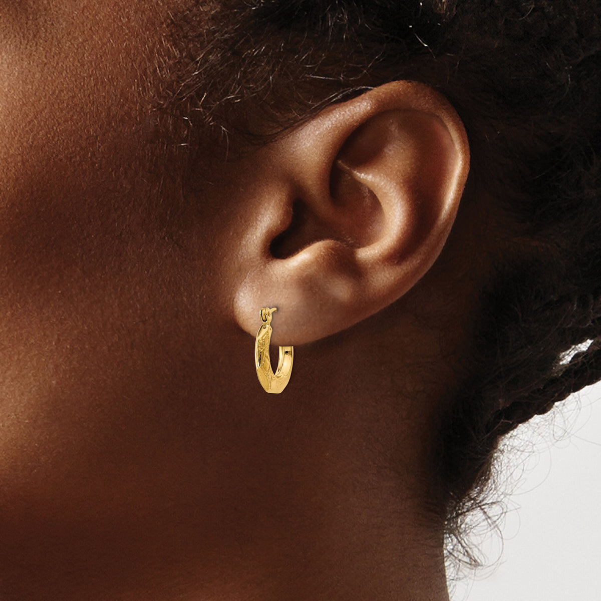 14k Polished Patterned Hollow Hoop Earrings-S1417