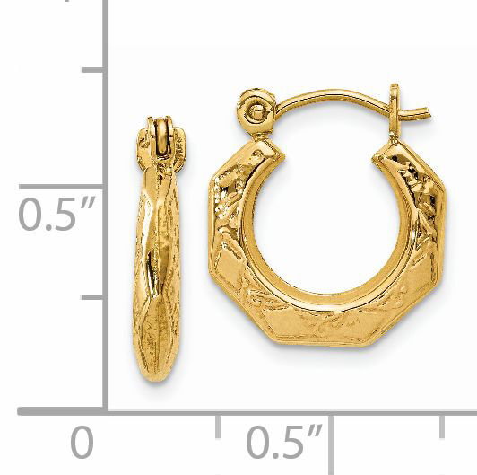 14k Polished Patterned Hollow Hoop Earrings-S1417