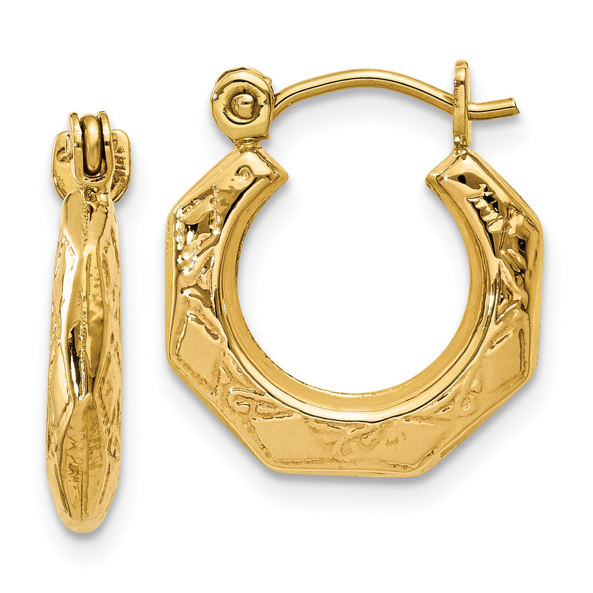 14k Polished Patterned Hollow Hoop Earrings-S1417