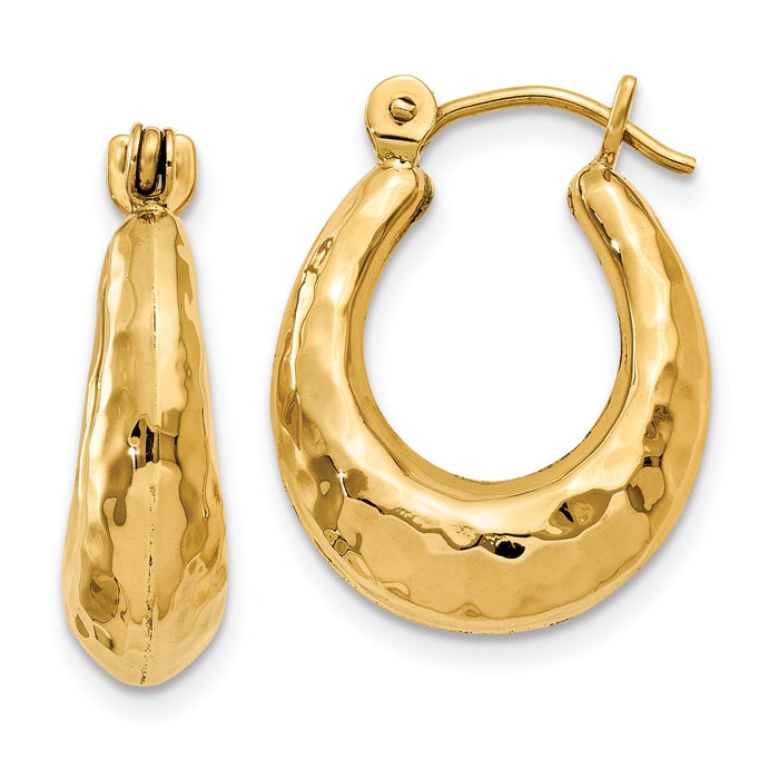 14k Hammered Fancy Hollow Hoop Earrings-S1436