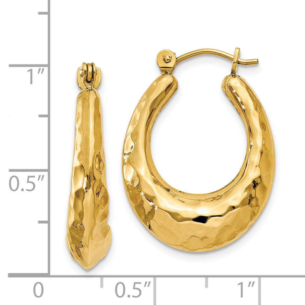 14k Hammered Fancy Hollow Hoop Earrings-S1437