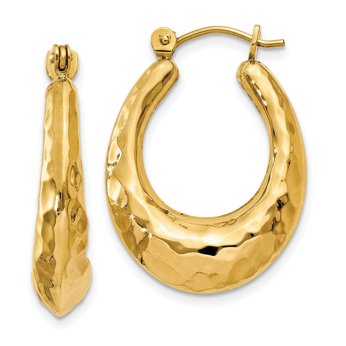 14k Hammered Fancy Hollow Hoop Earrings-S1437