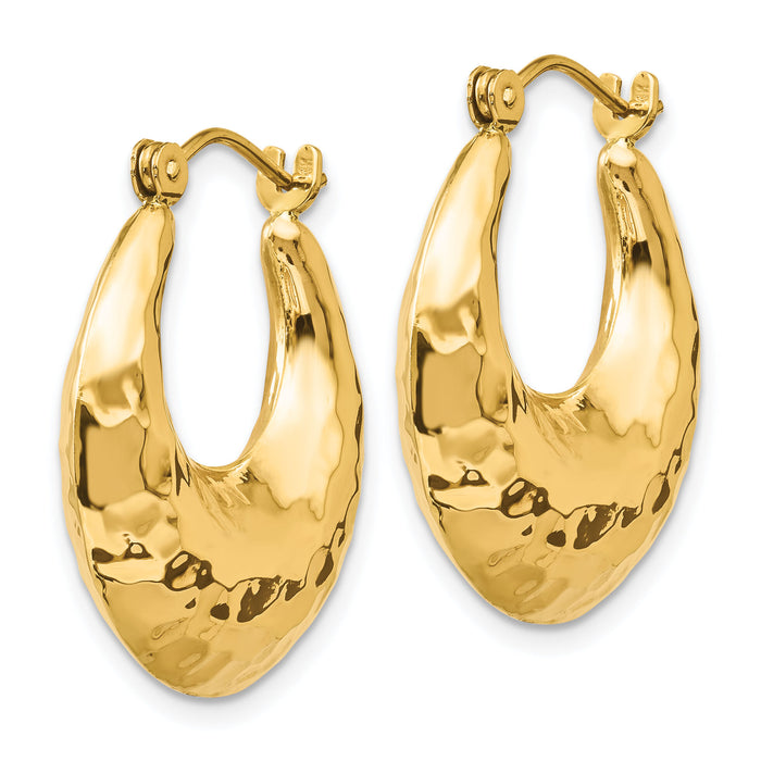 14k Hammered Fancy Hollow Hoop Earrings-S1441