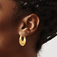 14k Hammered Fancy Hollow Hoop Earrings-S1441