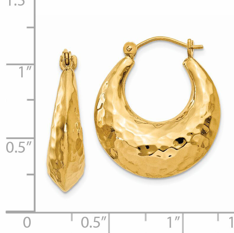 14k Hammered Fancy Hollow Hoop Earrings-S1441