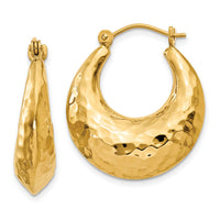 14k Hammered Fancy Hollow Hoop Earrings-S1441