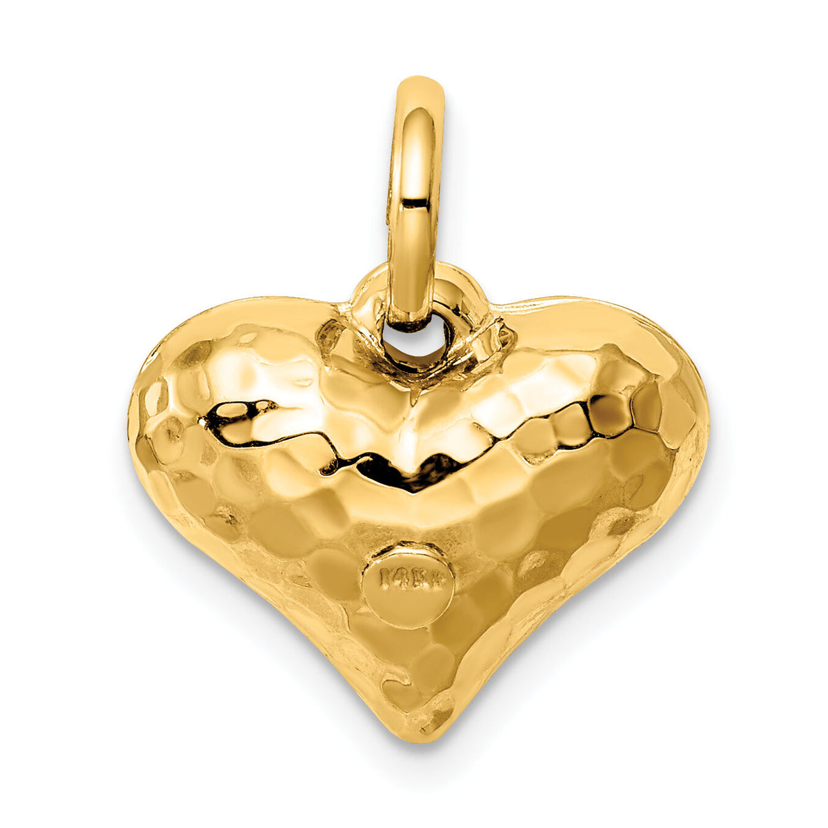 14K Polished and Hammered 3-D Heart Pendant-S1449