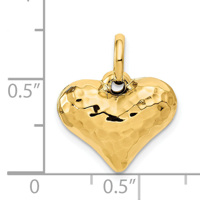14K Polished and Hammered 3-D Heart Pendant-S1449