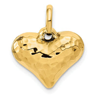 14K Polished and Hammered 3-D Heart Pendant-S1449