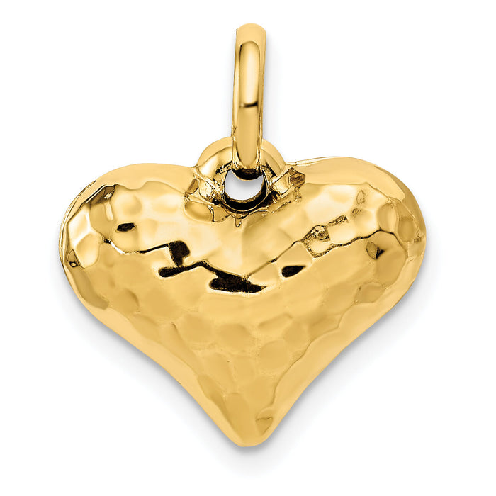 14K Polished and Hammered 3-D Heart Pendant-S1449