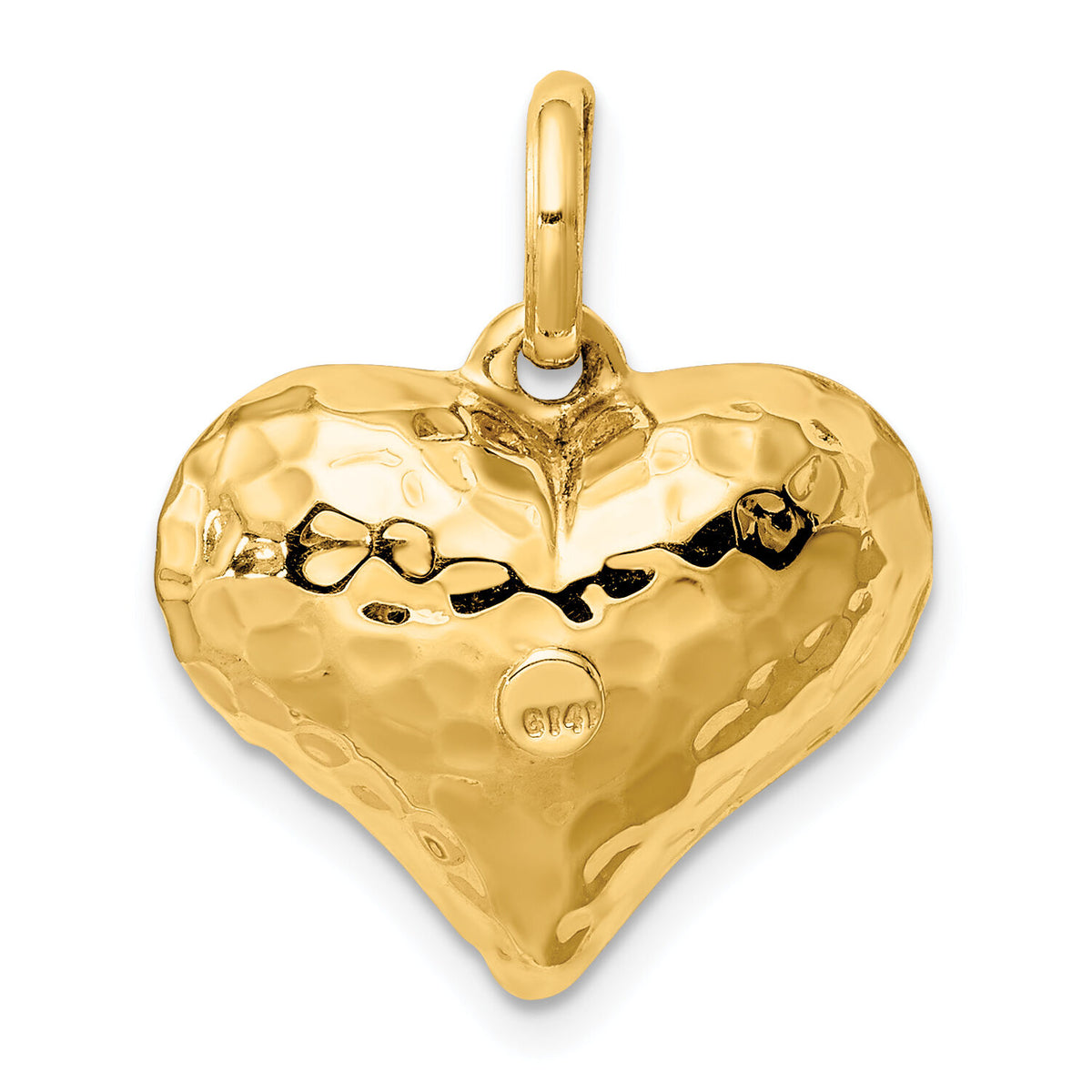 14K Polished and Hammered 3-D Heart Pendant-S1450