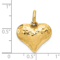 14K Polished and Hammered 3-D Heart Pendant-S1450