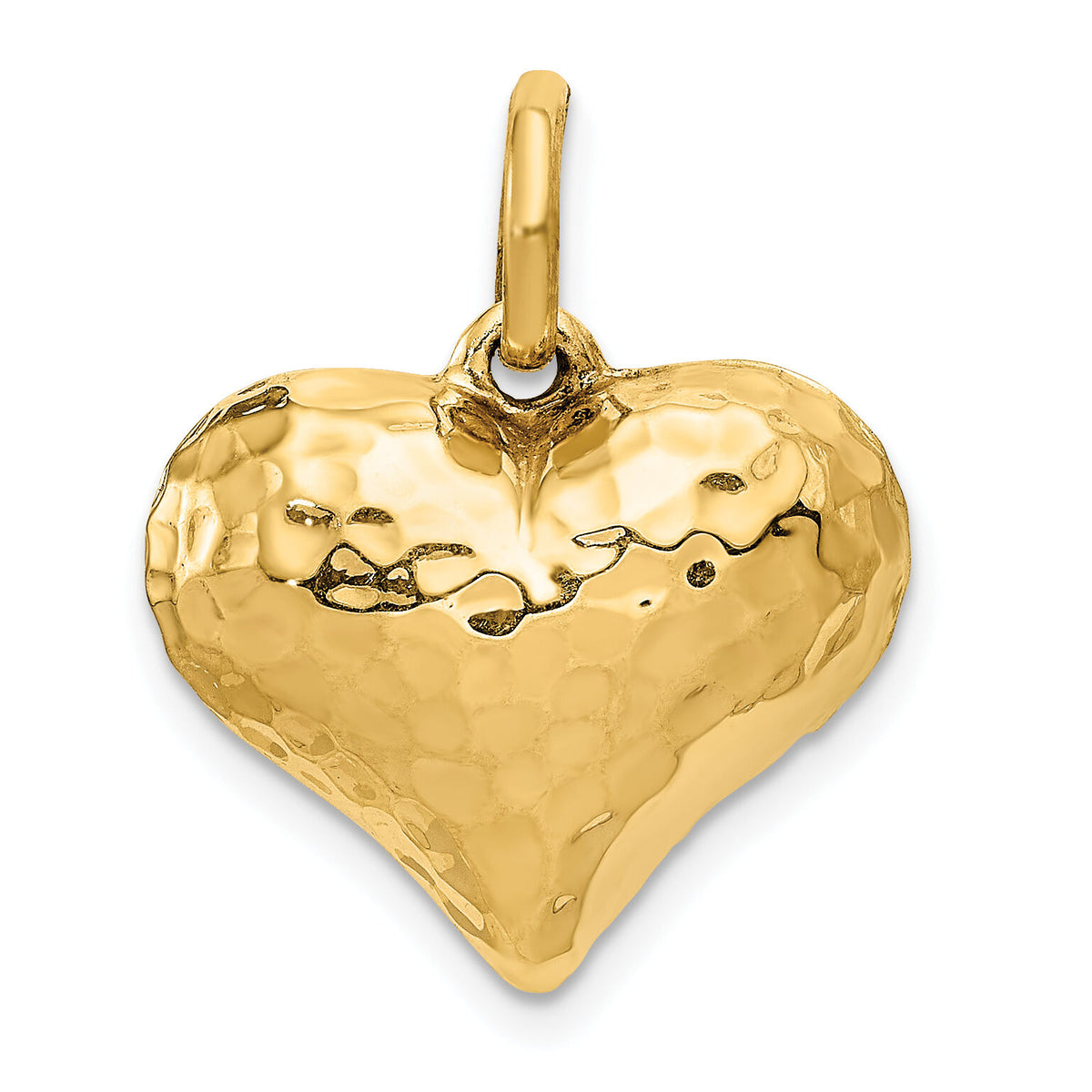 14K Polished and Hammered 3-D Heart Pendant-S1450