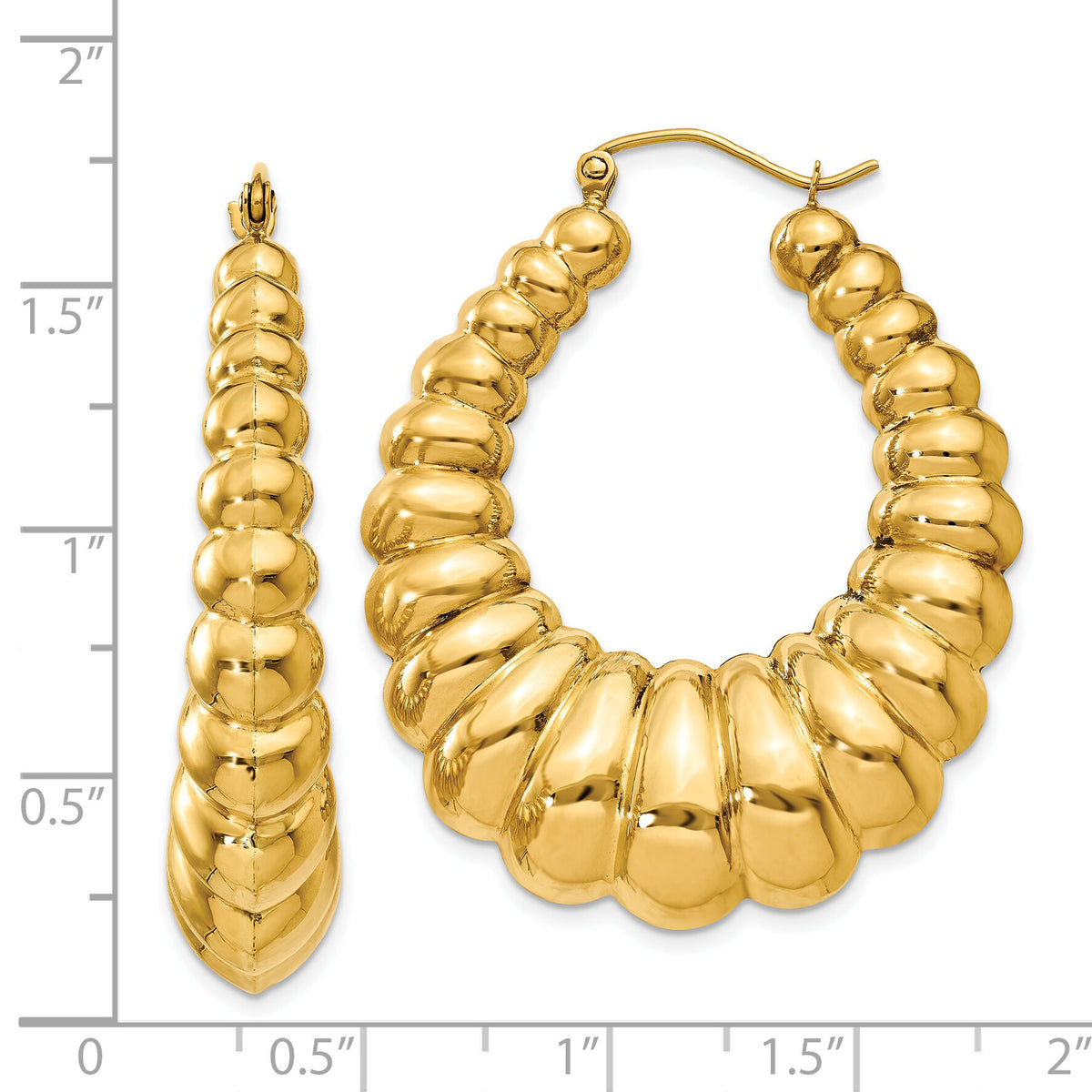 14k Polished Scalloped Hoop Earrings-S1503