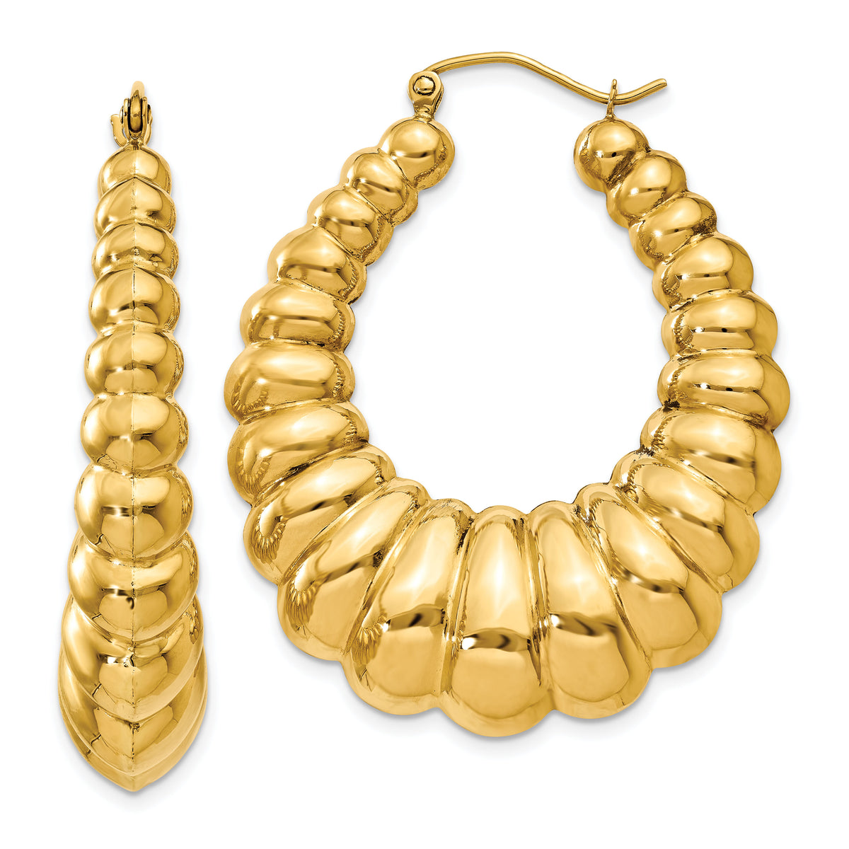 14k Polished Scalloped Hoop Earrings-S1503