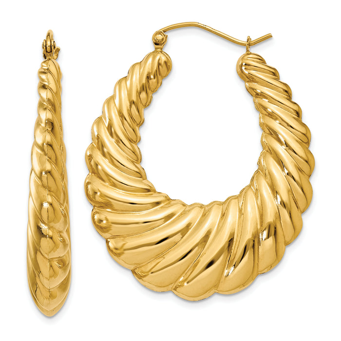 14k Polished Scalloped Hoop Earrings-S1507