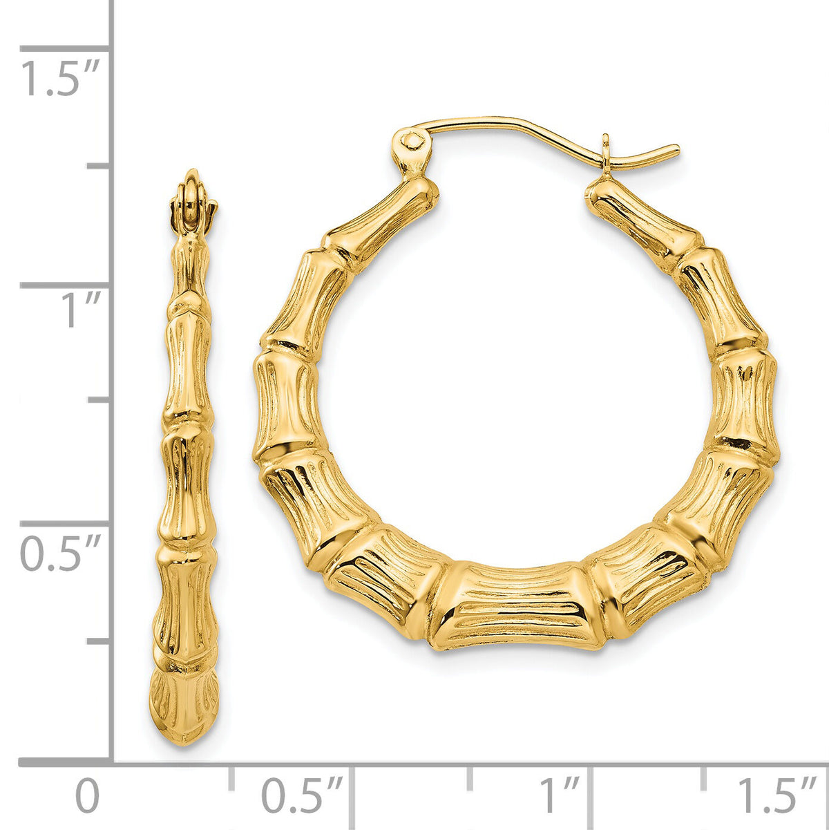 14k Polished Bamboo Hoop Earrings-S1515
