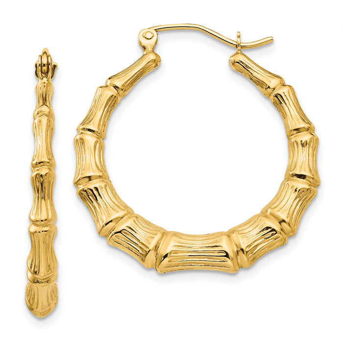 14k Polished Bamboo Hoop Earrings-S1515