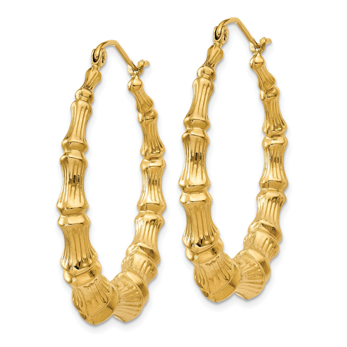 14k Polished Bamboo Hoop Earrings-S1516