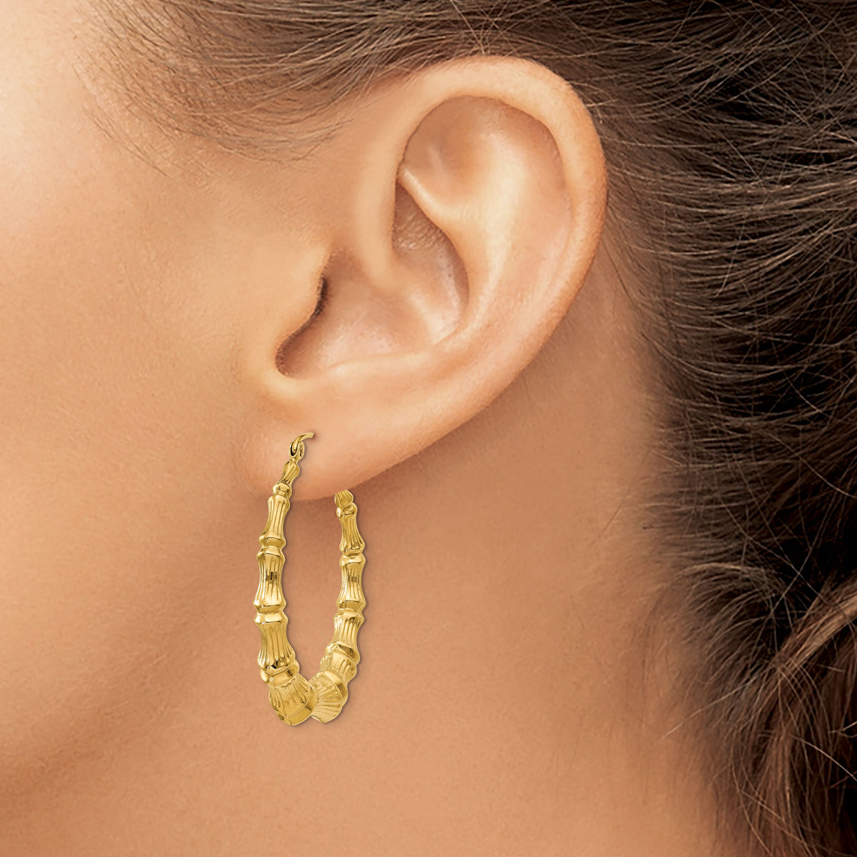 14k Polished Bamboo Hoop Earrings-S1516