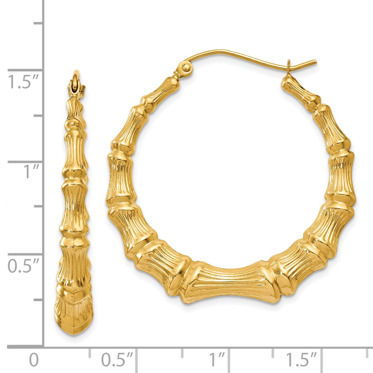 14k Polished Bamboo Hoop Earrings-S1516