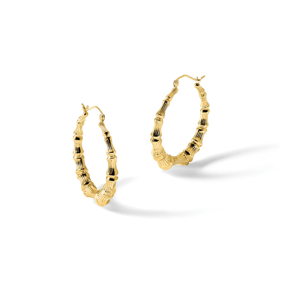 14k Polished Bamboo Hoop Earrings-S1516