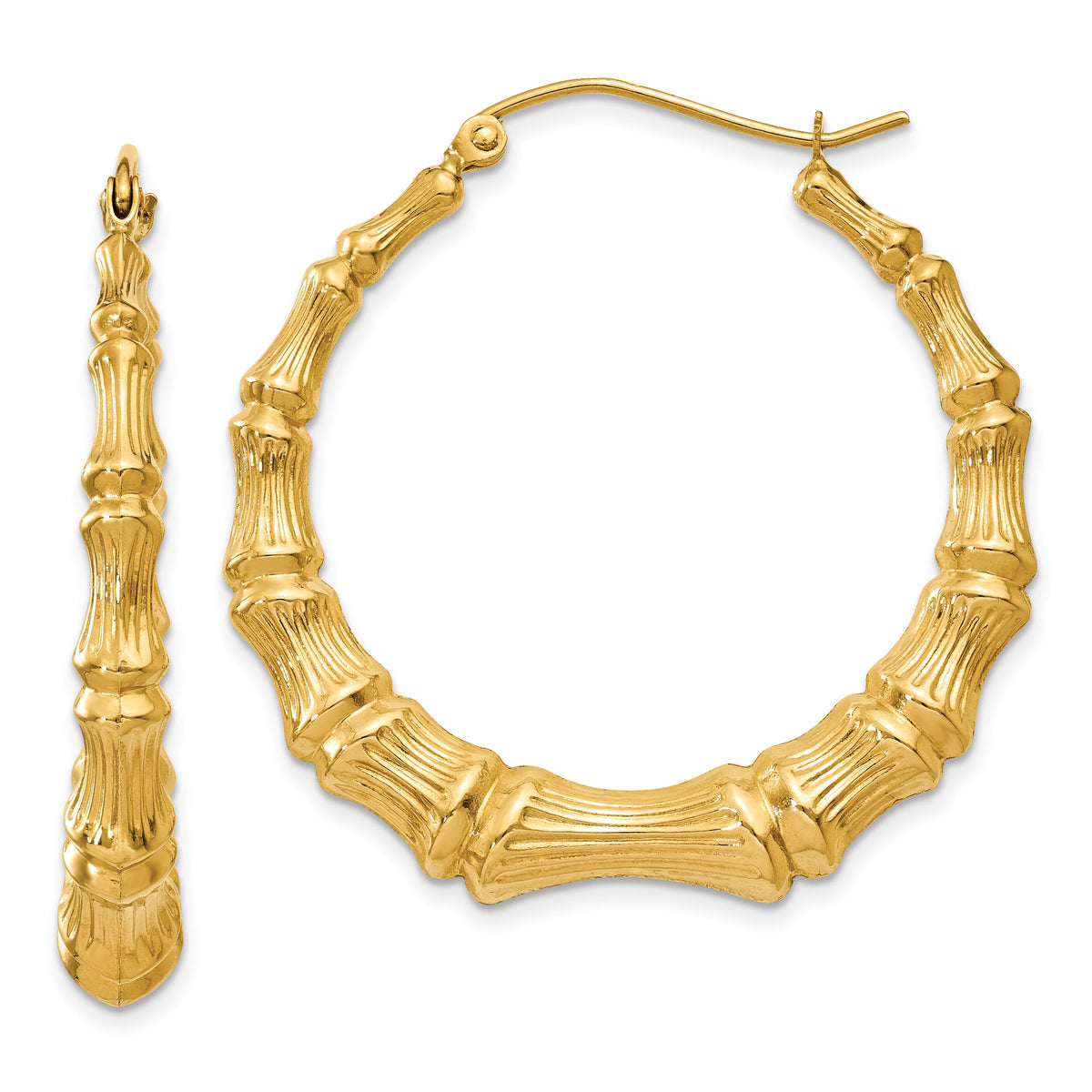 14k Polished Bamboo Hoop Earrings-S1516