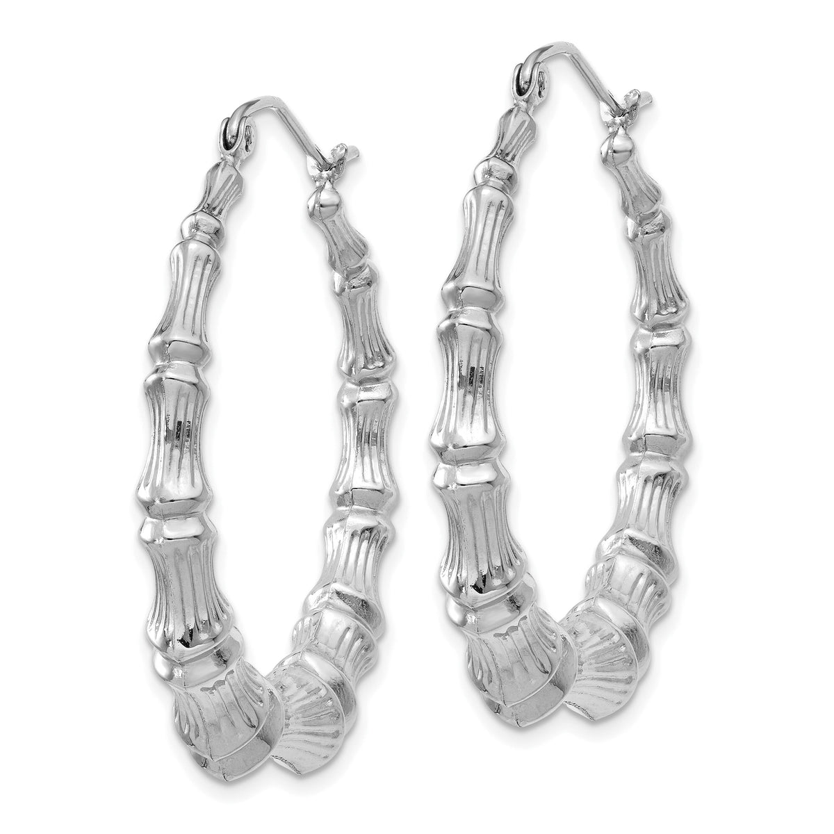 14k White Gold Polished Bamboo Hoop Earrings-S1516W