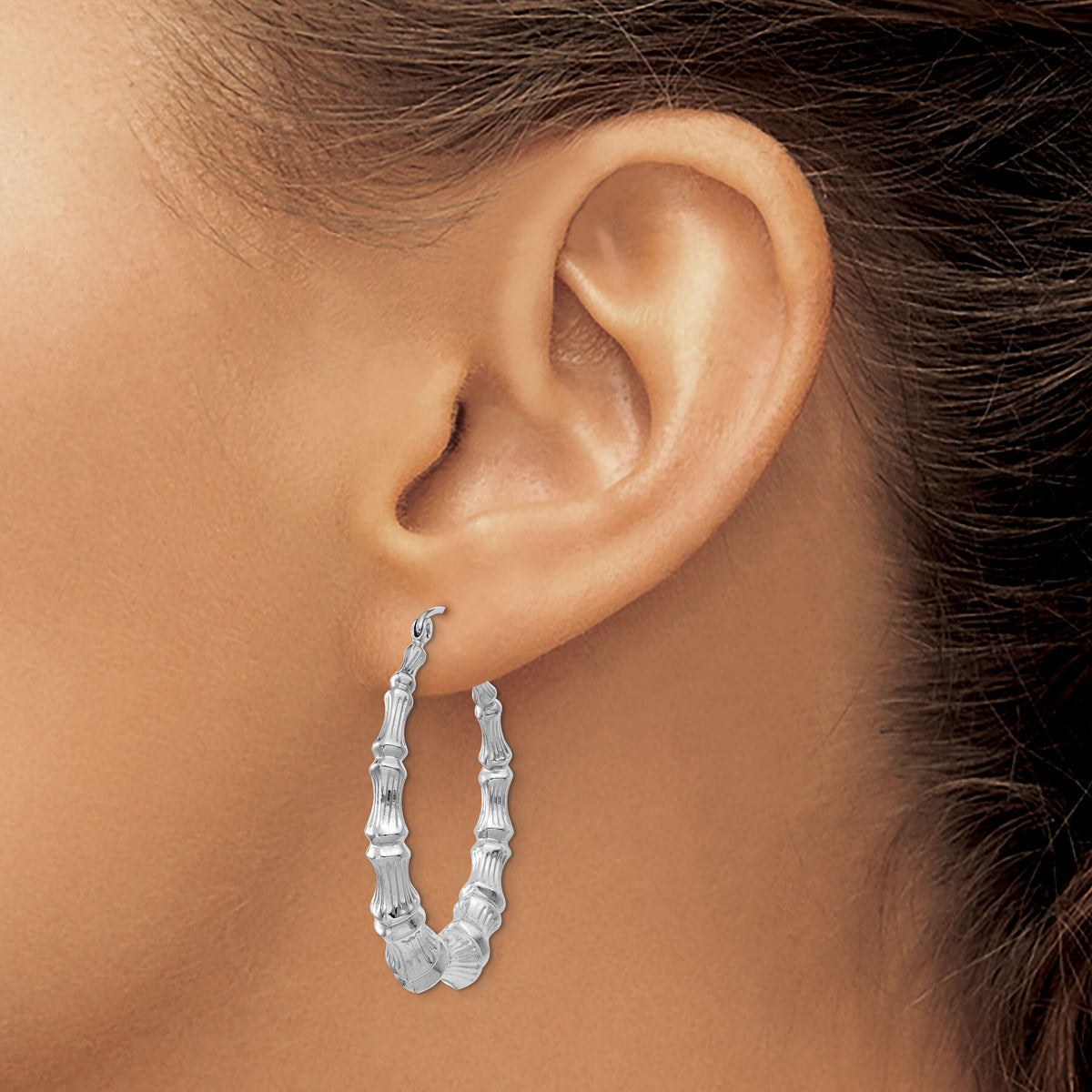 14k White Gold Polished Bamboo Hoop Earrings-S1516W