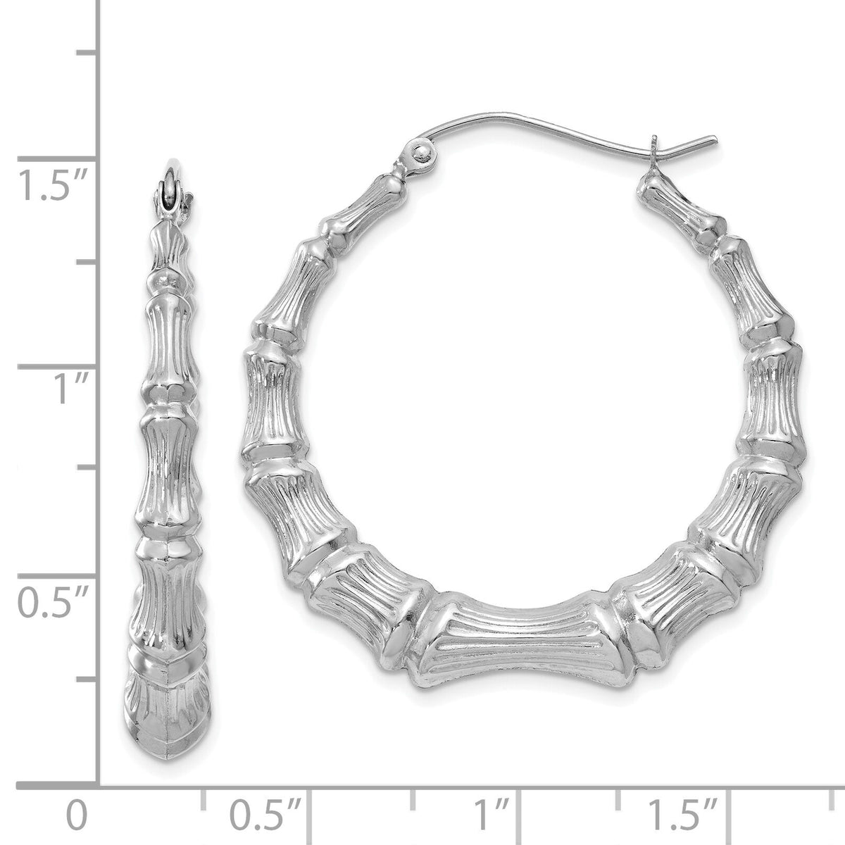 14k White Gold Polished Bamboo Hoop Earrings-S1516W