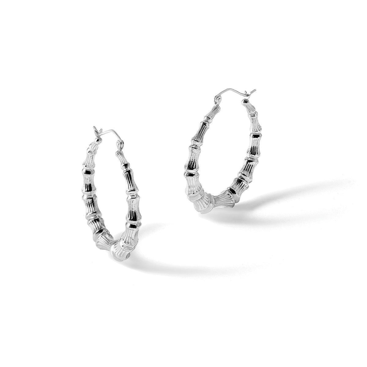 14k White Gold Polished Bamboo Hoop Earrings-S1516W