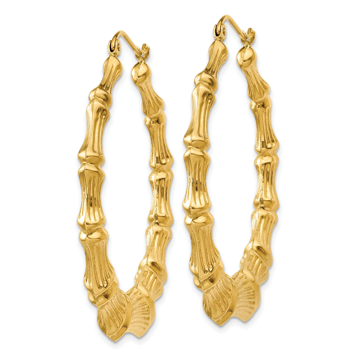 14k Polished Bamboo Hoop Earrings-S1517
