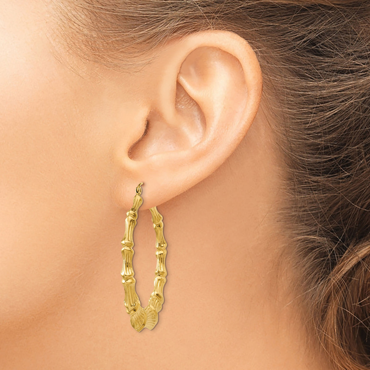 14k Polished Bamboo Hoop Earrings-S1517