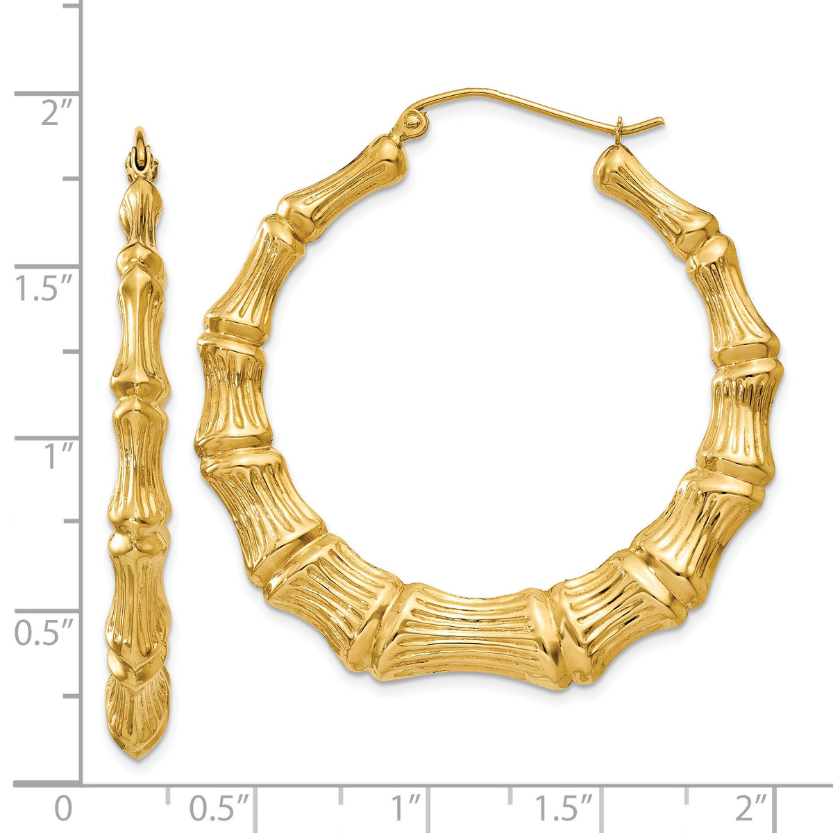 14k Polished Bamboo Hoop Earrings-S1517
