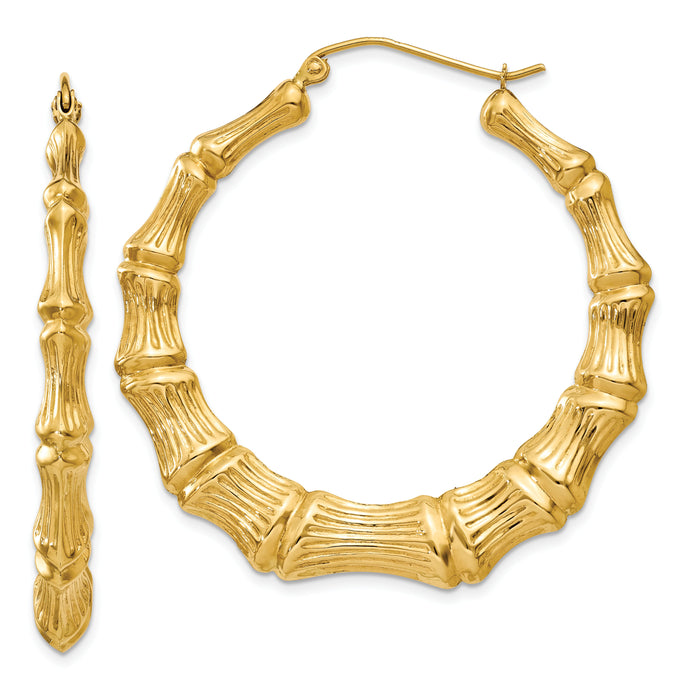 14k Polished Bamboo Hoop Earrings-S1517