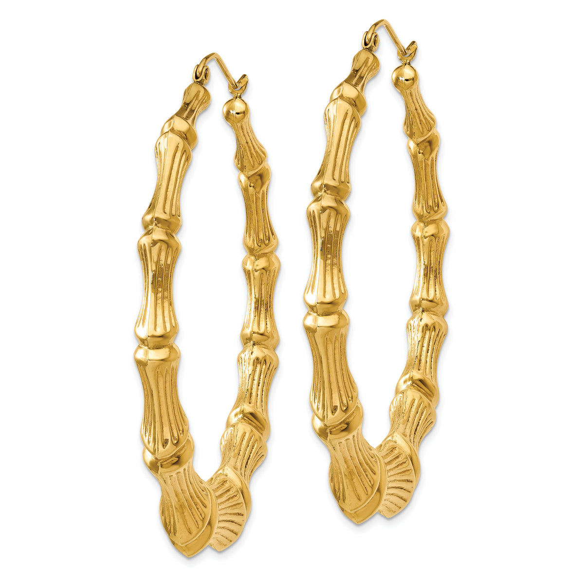 14k Polished Bamboo Hoop Earrings-S1518