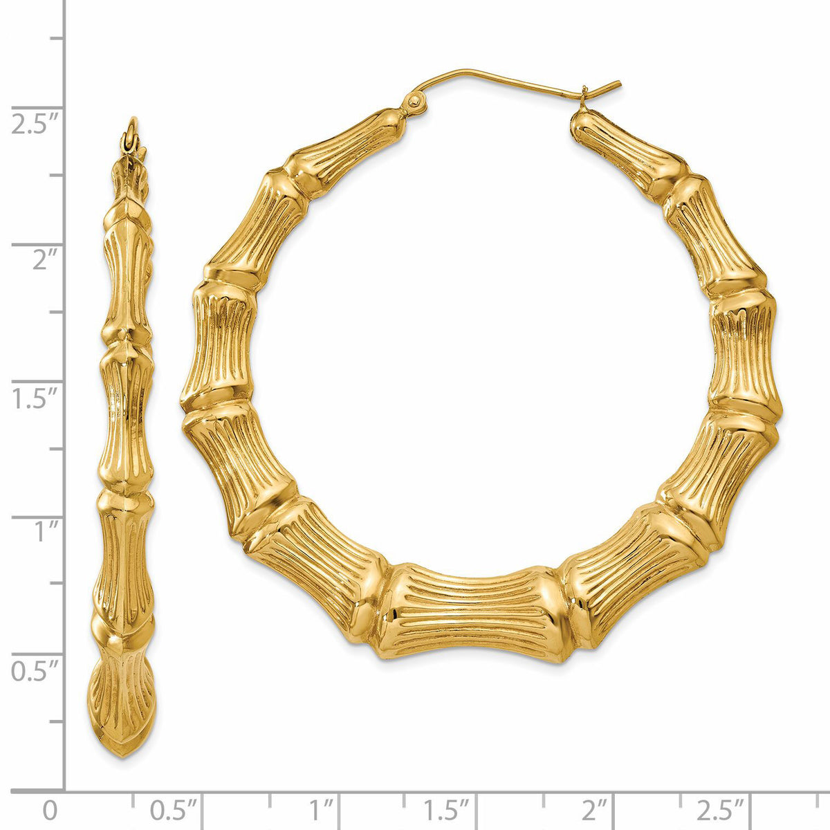 14k Polished Bamboo Hoop Earrings-S1518