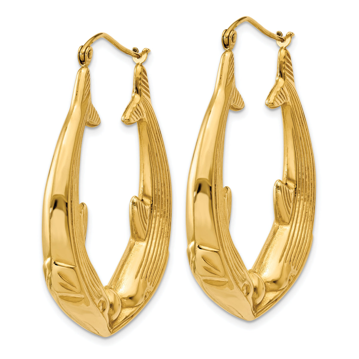 14k Polished Dolphin Hoop Earrings-S1519