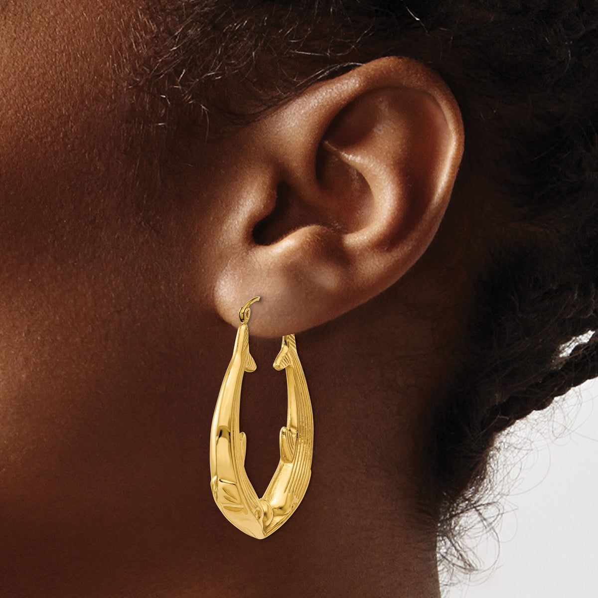 14k Polished Dolphin Hoop Earrings-S1519