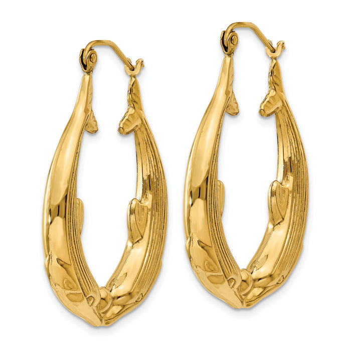 14k Polished Dolphin Hoop Earrings-S1520