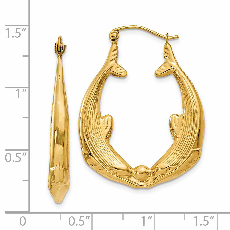 14k Polished Dolphin Hoop Earrings-S1520