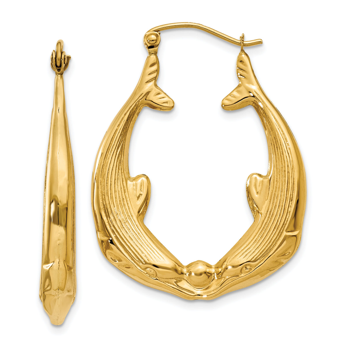 14k Polished Dolphin Hoop Earrings-S1520