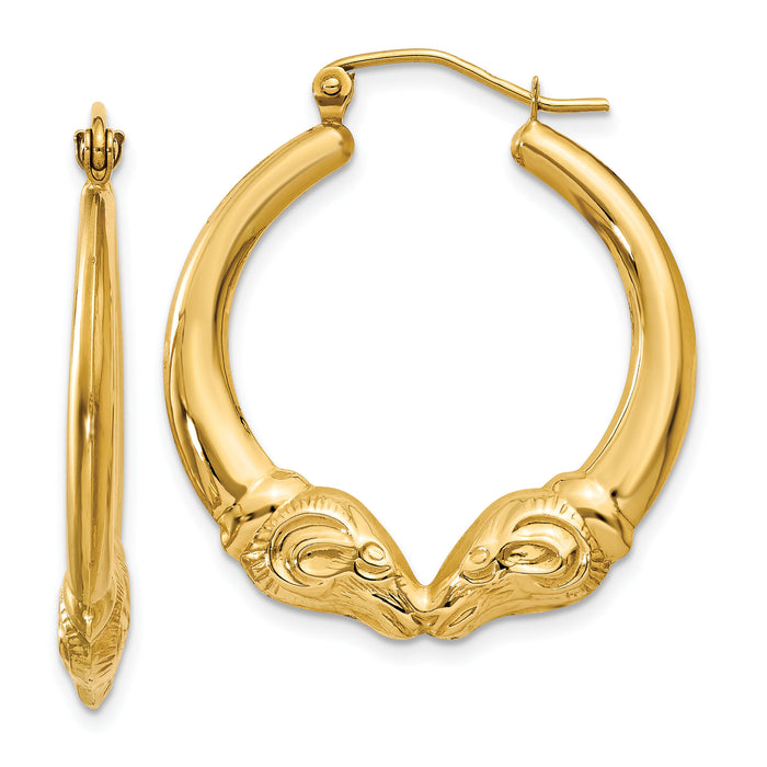14k Polished Ram Hoop Earrings-S1521