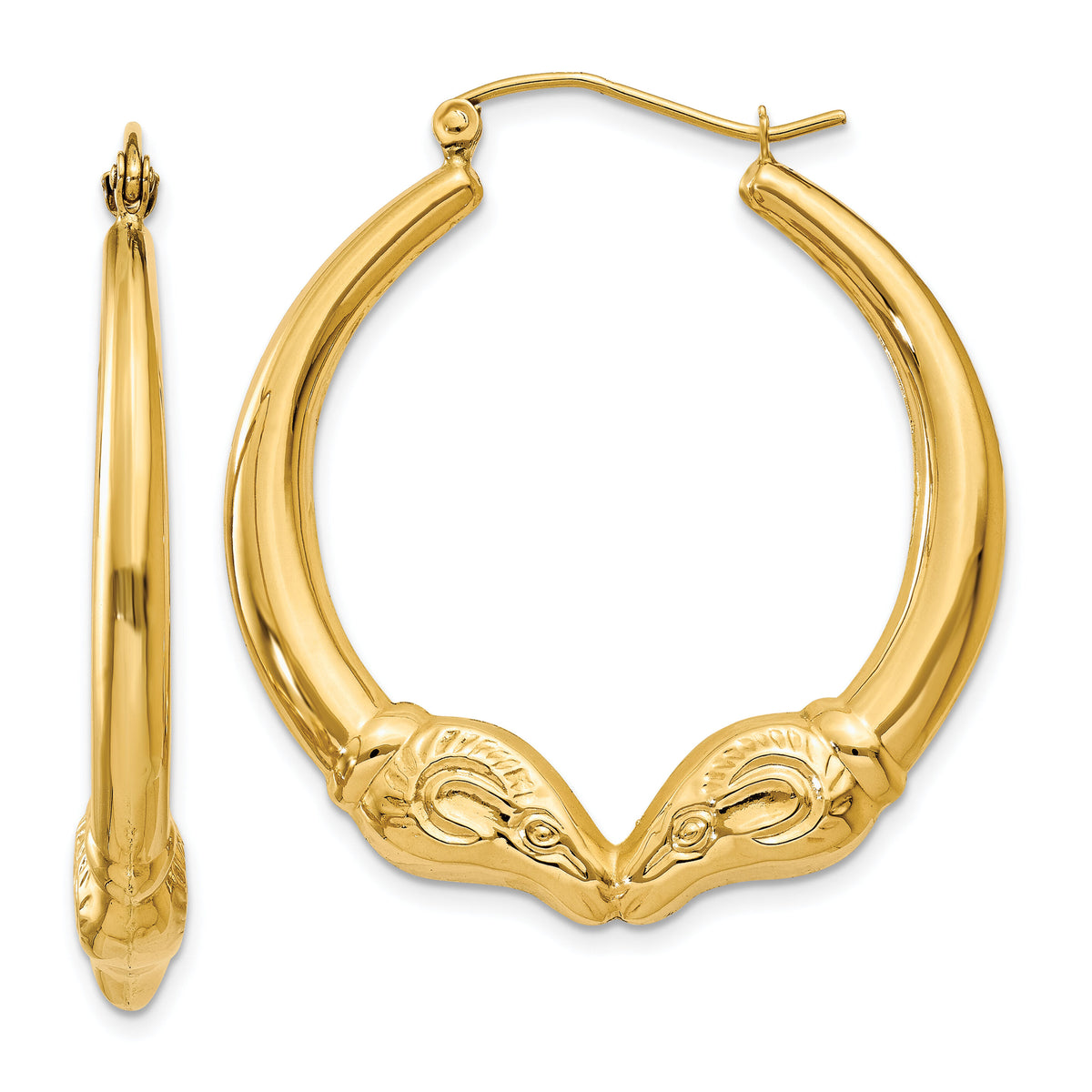 14k Polished Ram Hoop Earrings-S1522