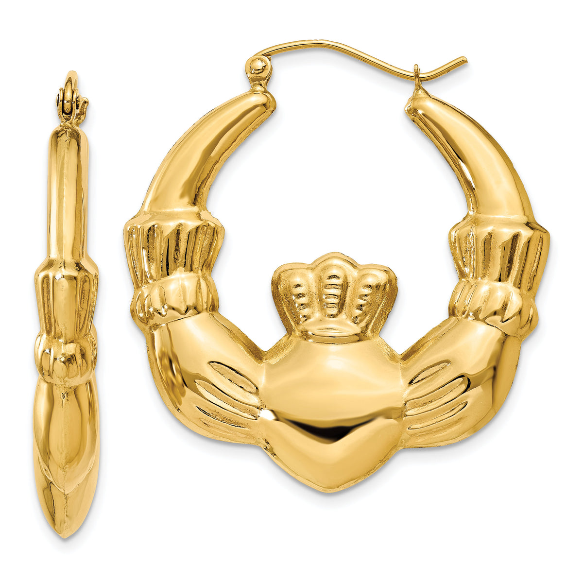14k Polished Claddagh Hoop Earrings-S1523